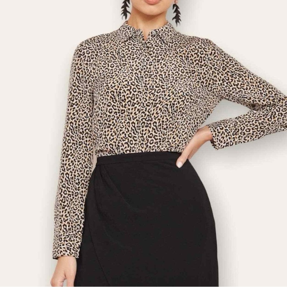 J. Crew - Leopard Print Button-Up Casual Silk Shirt - Women’s 8